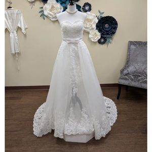 A line see through legs strapless size 14 NEW Wedding Dress Bridal Gown Unique